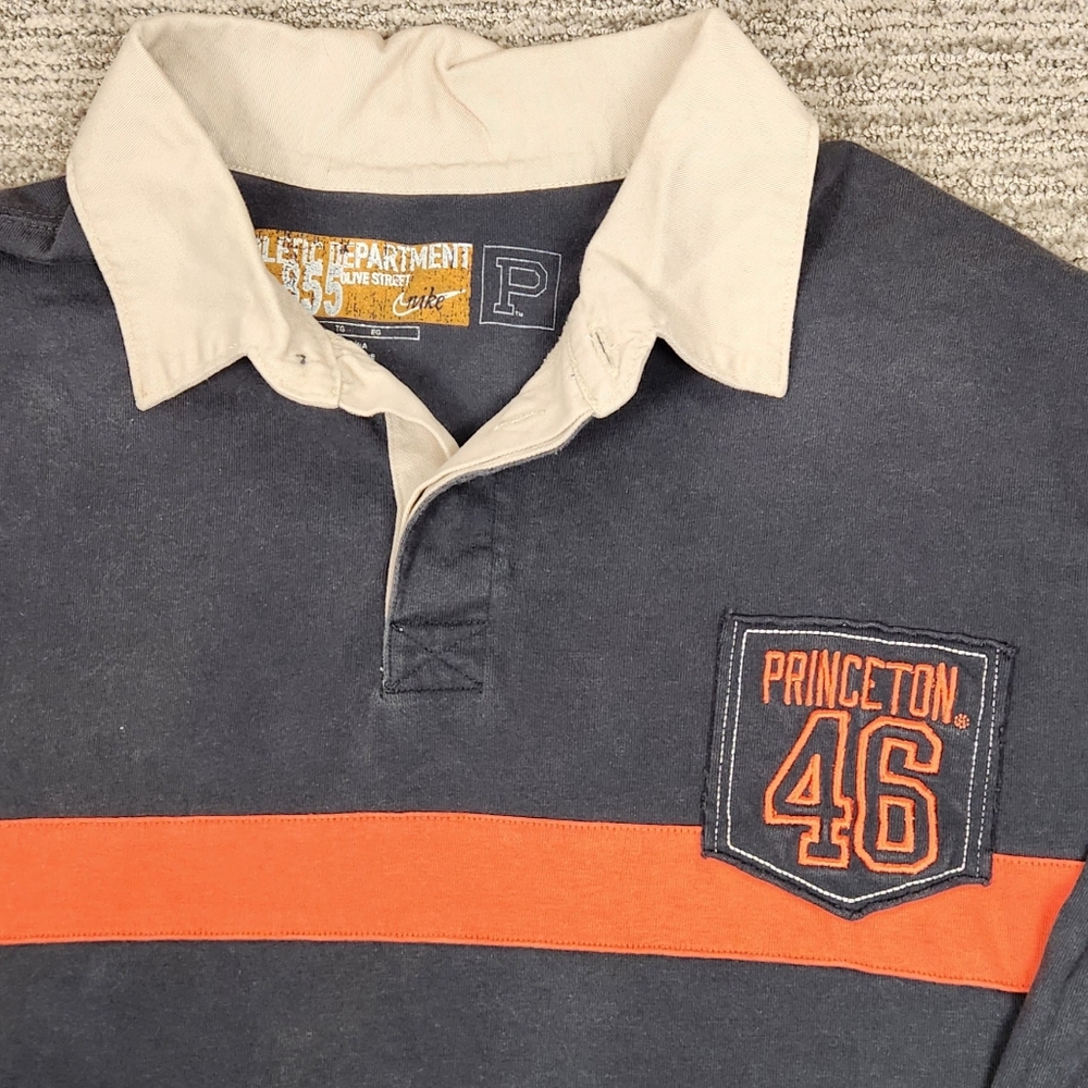 Nike 855 Olive Street Princeton #46 Long Sleeve Polo Men XL Varsity Back Graphic